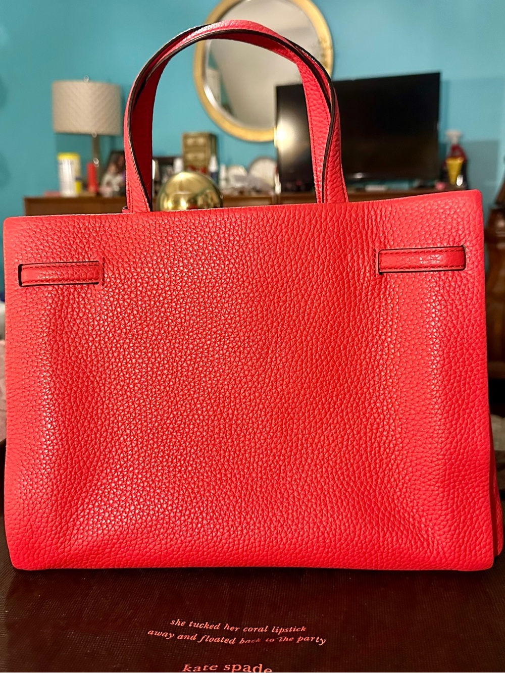 Kate Spade New York Red Pebbled Leather Satchel Crossbody Tote Bag Authentic - Picture 3 of 8
